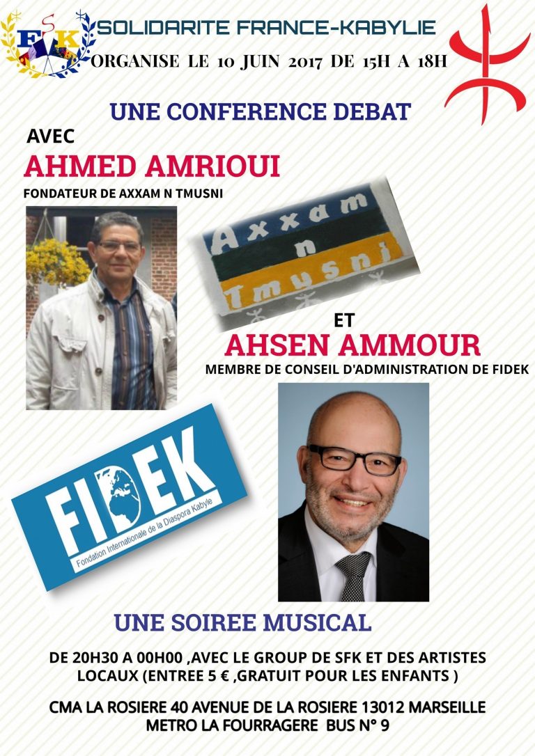 Conférence débat sur Axxam n Tmusni et  FIDEK à Marseille.