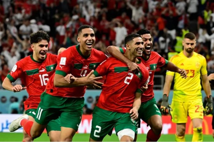 La joie des joueurs marocains après leur qualification en quarts de finale de la coupe du monde 20202